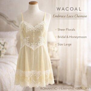 Wacoal Embrace Lace Chemise Floral Large Lingerie Sheer Nightie Yellow Romantic